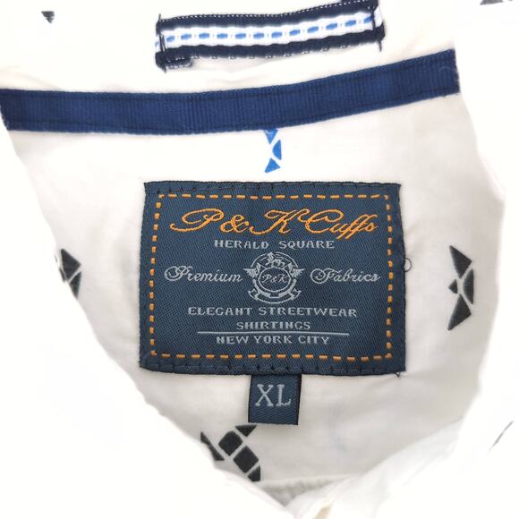 P & K Cuffs Mens White & Black Blue Button Down Short Sleeve GUC Shirt - Size XL - Picture 4 of 12